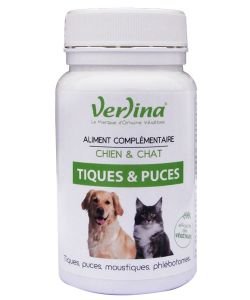 Tiques & Puces - Aliment complémentaire Chiens & Chats DLUO 04/25, 60 comprimés